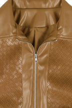 Textured PU Leather Cropped Moto Jacket Lavish Daily
