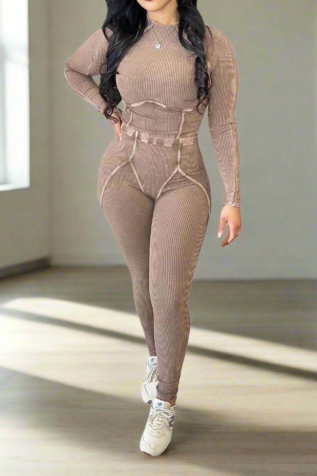 Ribbed Long Sleeve Top and Pant Two-piece Set Lavish Daily