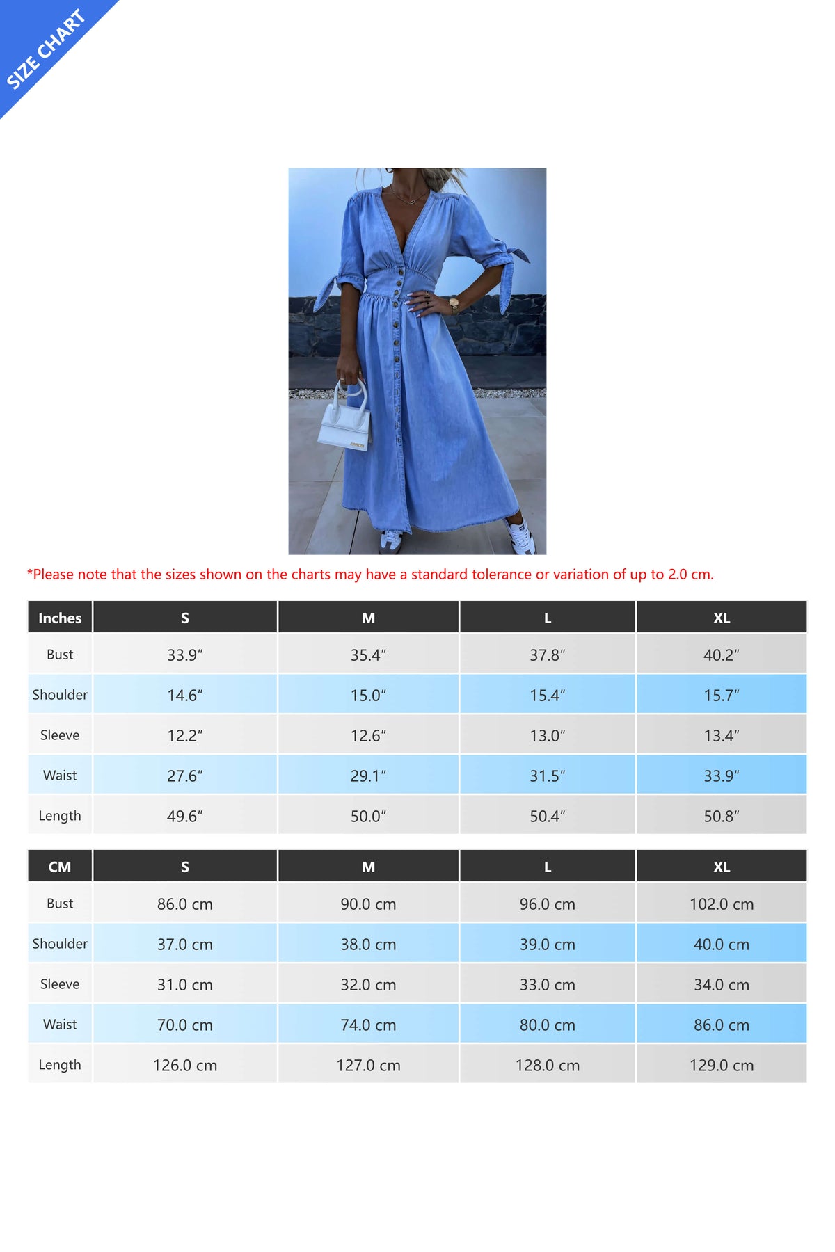 Single-Breasted V-Neck Denim Dress Lavish Daily