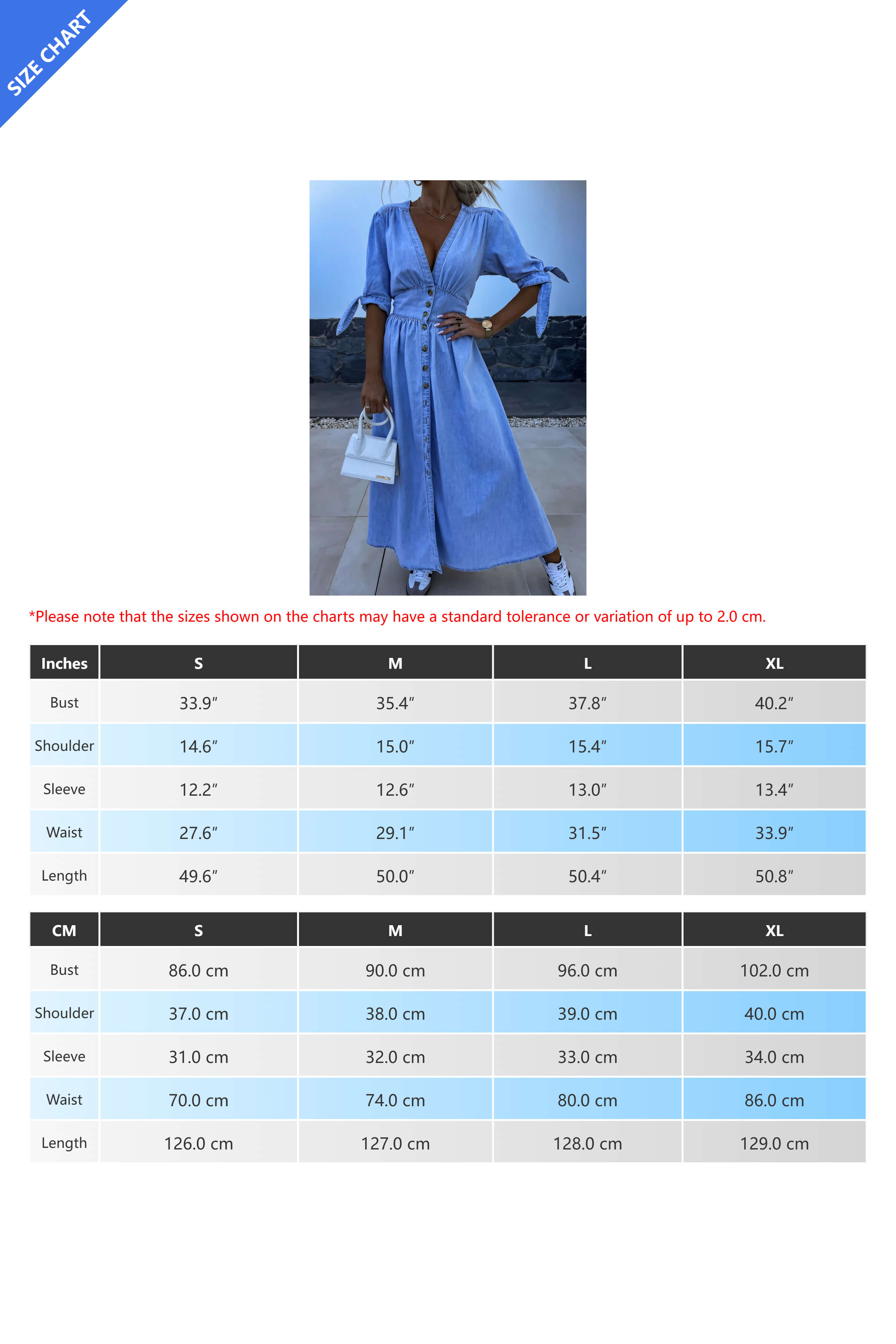 Single-Breasted V-Neck Denim Dress Lavish Daily