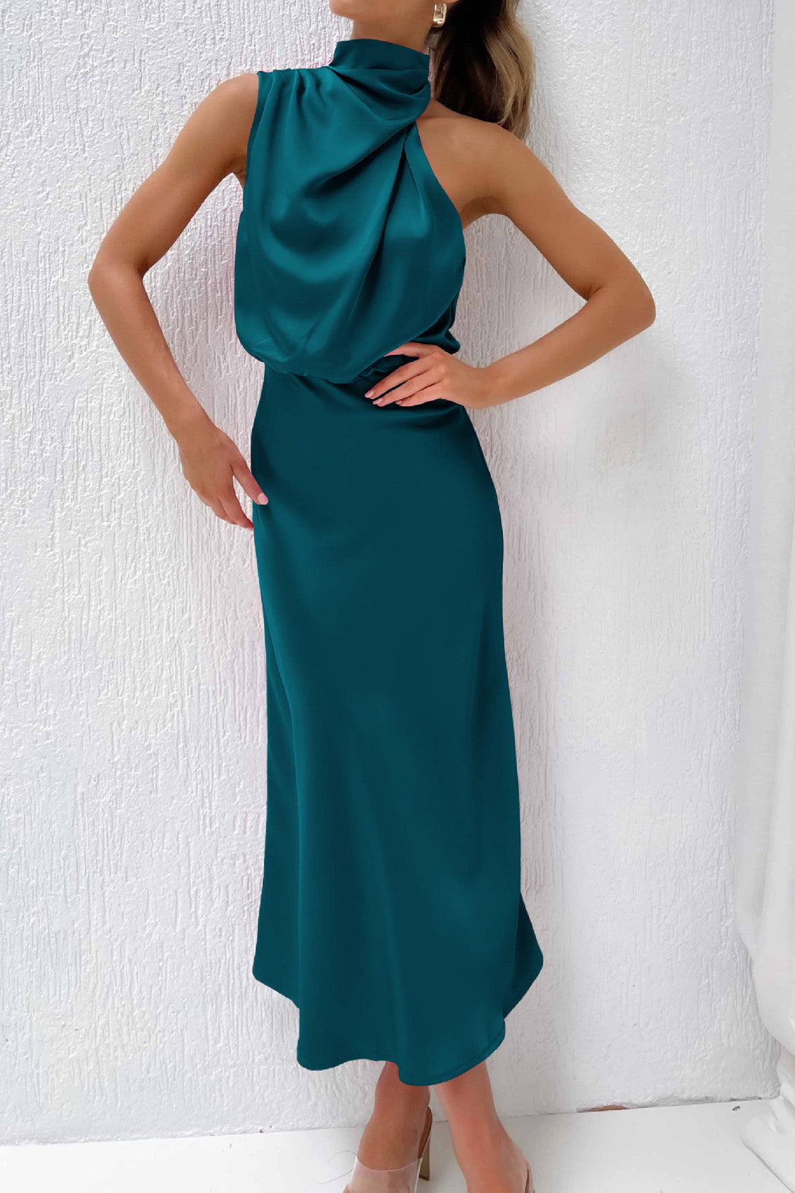 Satin Mock-Neck Slip Dress Lavish Daily