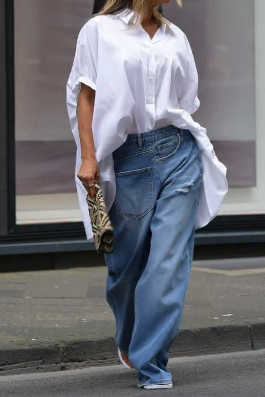Distressed Patch Pocket Wide Leg Jeans Lavish Daily