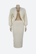 Lantern Sleeve Cardigan Midi Skirt Knit Set Lavish Daily
