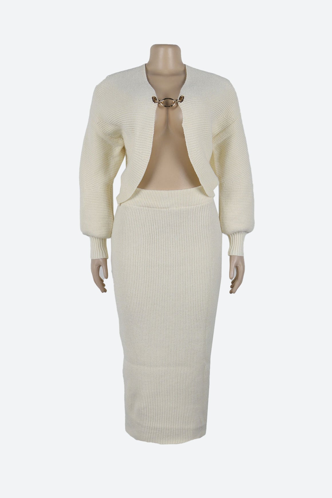 Lantern Sleeve Cardigan Midi Skirt Knit Set Lavish Daily