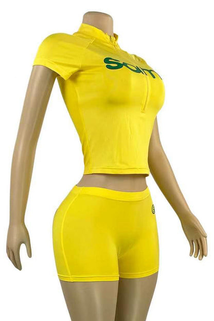 Sporty Graphic Zip-Up & Shorts Set Lavish Daily