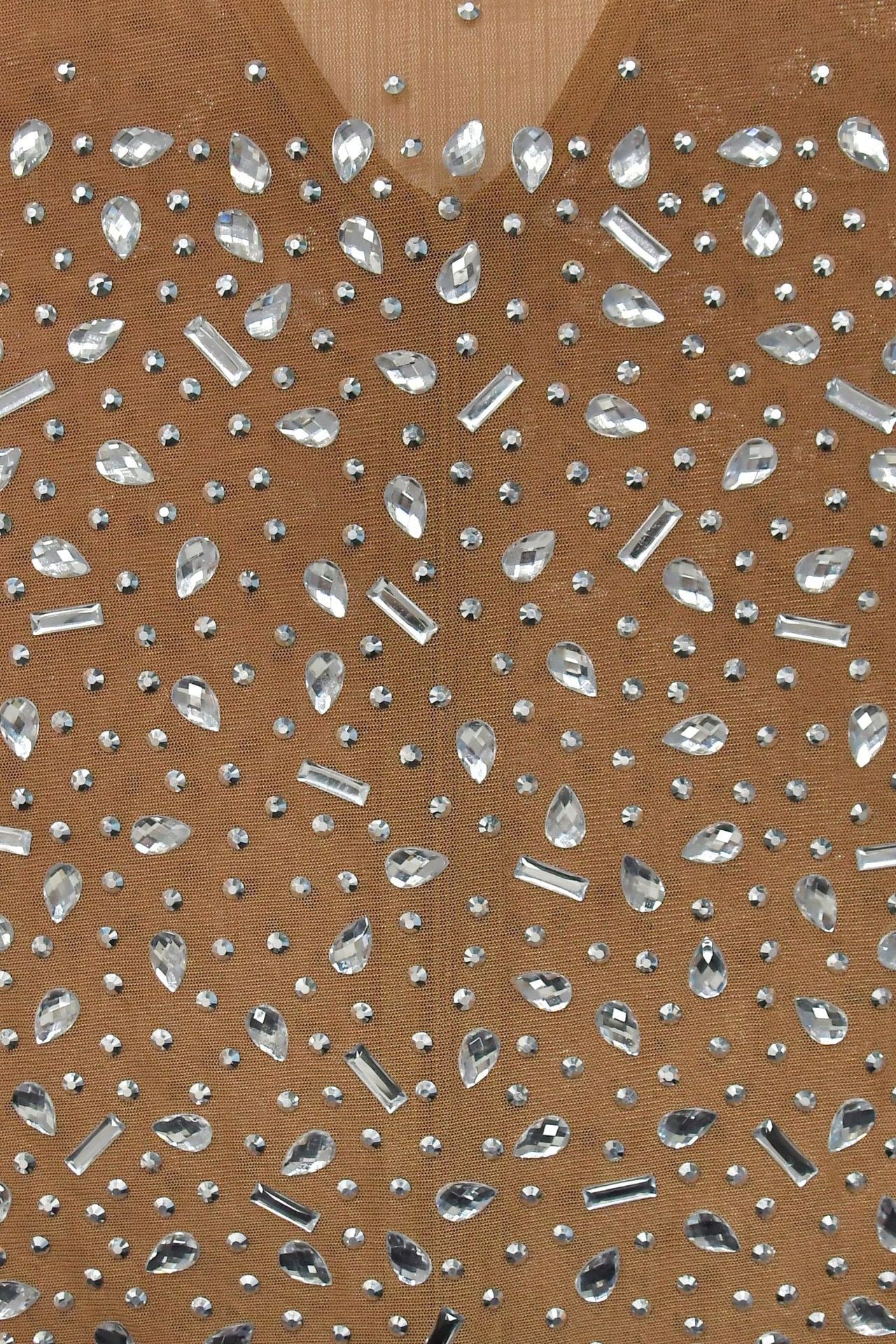 Mesh Rhinestone Long Sleeve Maxi Dress Lavish Daily