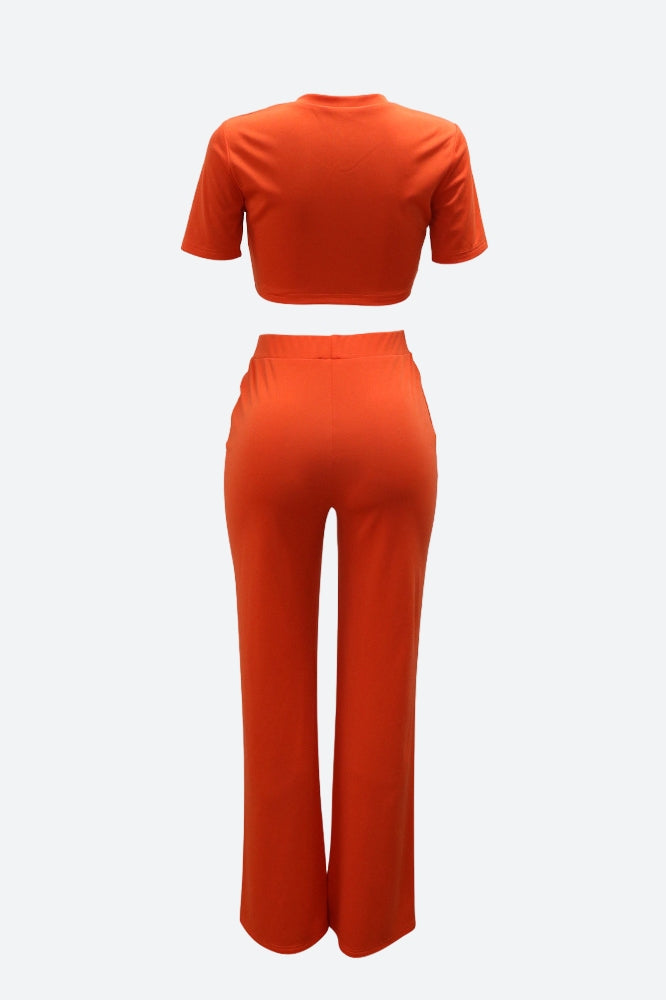 Short Sleeve Cropped Top Pants Set Lavish Daily