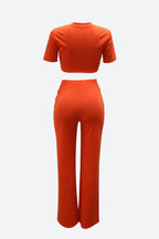 Short Sleeve Cropped Top Pants Set Lavish Daily