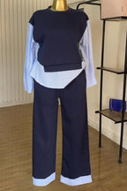 Striped Patchwork Top and High Waist Pants Set Lavish Daily