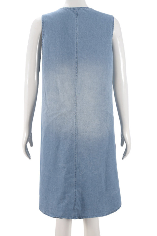 V Neck Sleeveless Denim Dress Lavish Daily