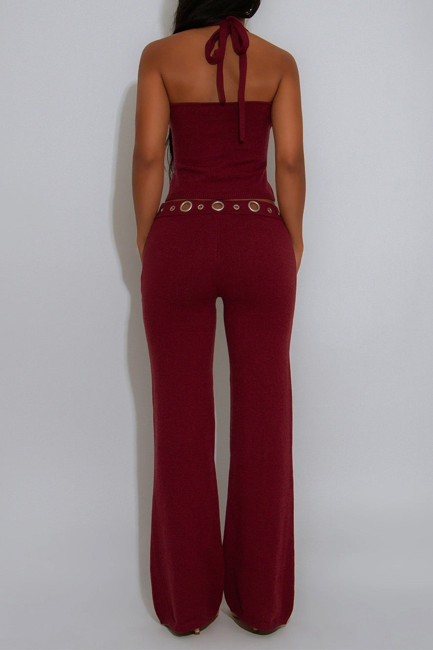Grommet Halter Neck Two Piece Set Lavish Daily