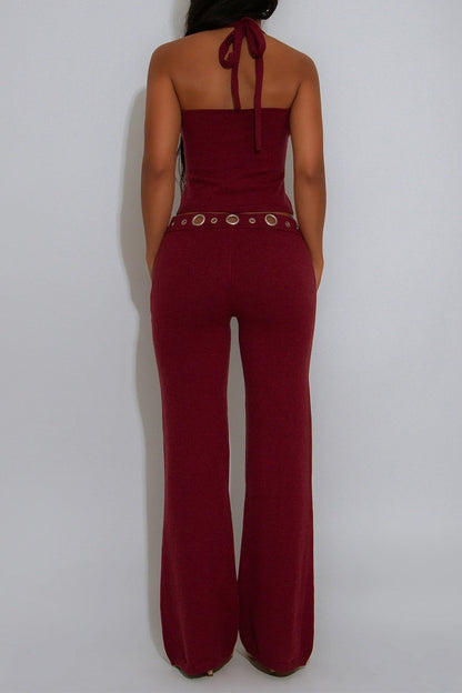 Grommet Halter Neck Two Piece Set Lavish Daily