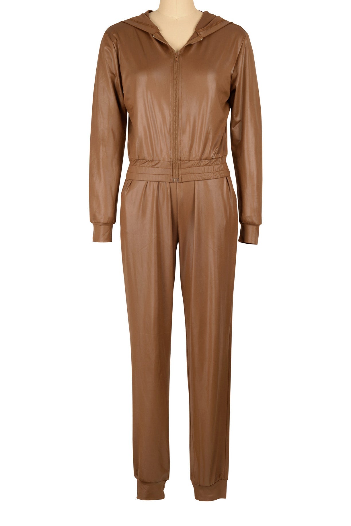 Hooded Faux-Leather Jacket & Jogger Set Lavish Daily
