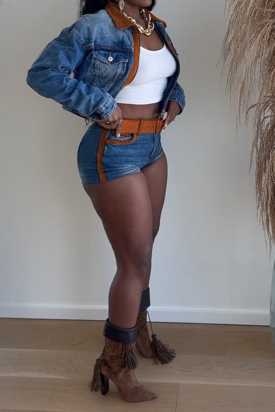 Retro Stretch Denim Colorblock Set Lavish Daily