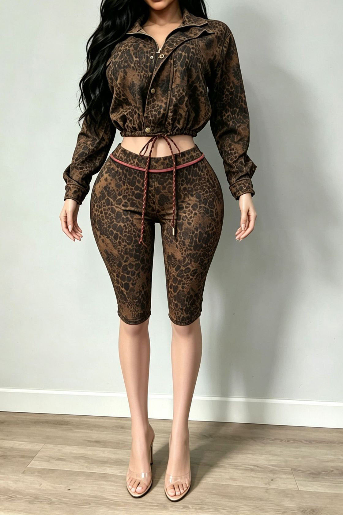 Leopard Cropped Jacket & Biker Short Set Lavish Daily
