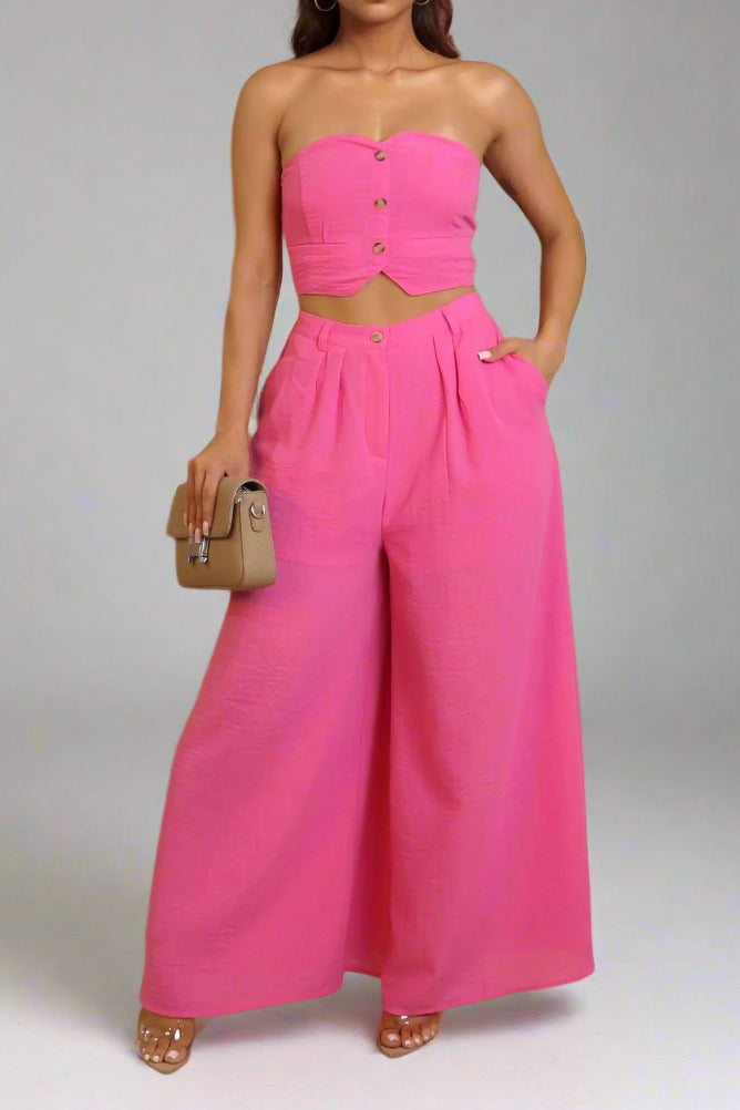 Stretch Tube Top Vest and Wide Leg Pants Set Lavish Daily