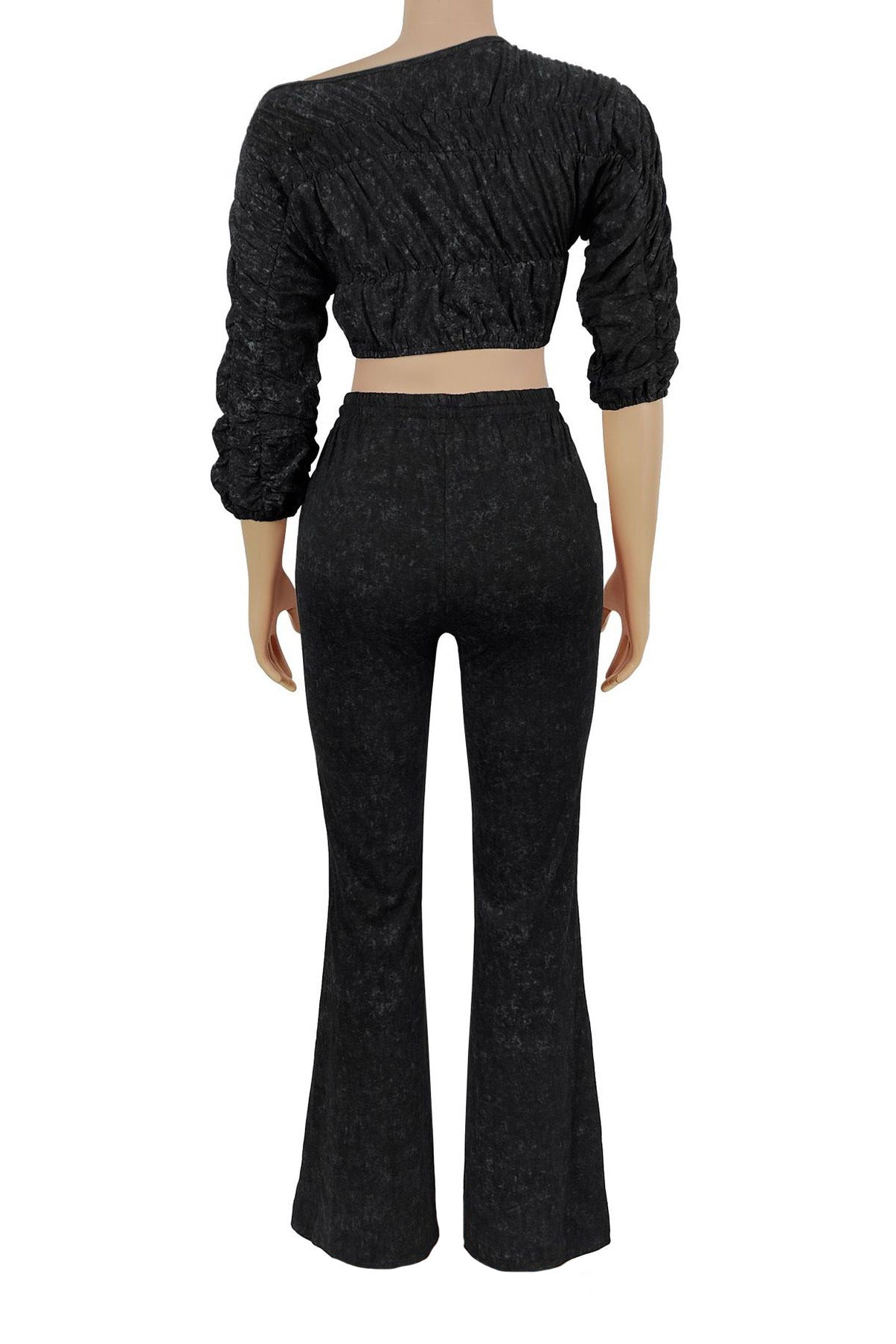 Ruched Off-the-Shoulder Crop Top & Flare Set Lavish Daily