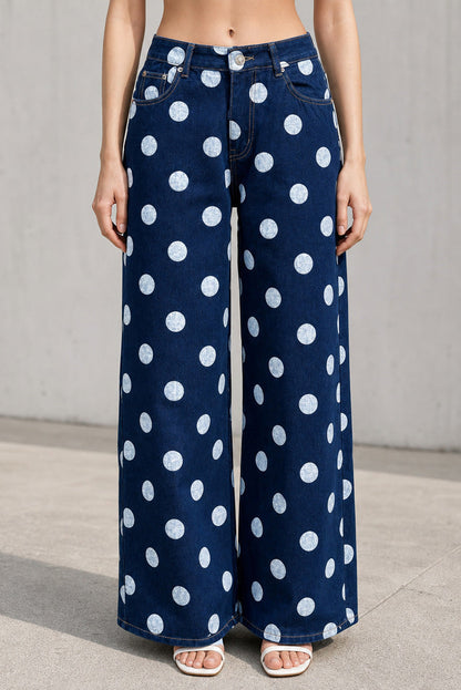 Non-Stretch Polka Dot Wide Leg Jeans Lavish Daily