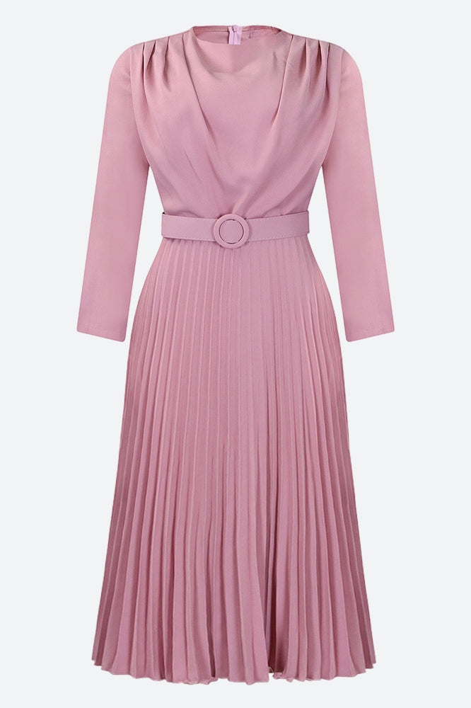 Elegant Pleated Career Solid Dress Lavish Daily