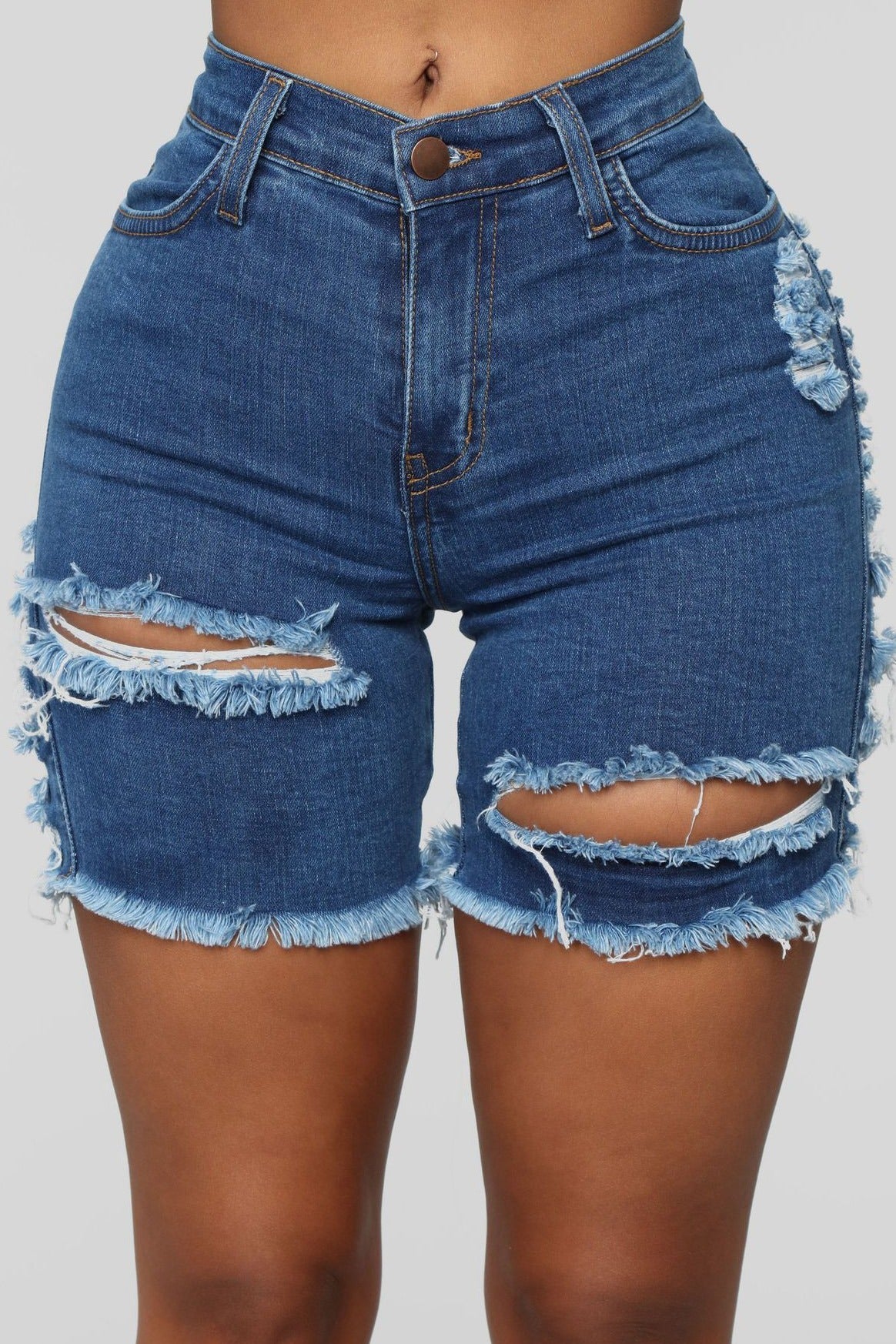 Distressed Cutout Denim Bermuda Shorts LavishDaily