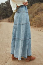 Bohemian A Line Stitching Denim Skirt Lavish Daily