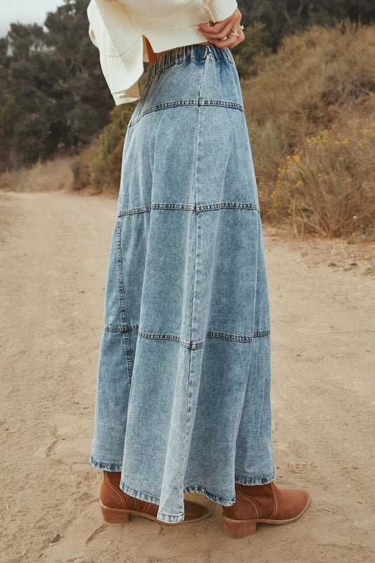Bohemian A Line Stitching Denim Skirt Lavish Daily