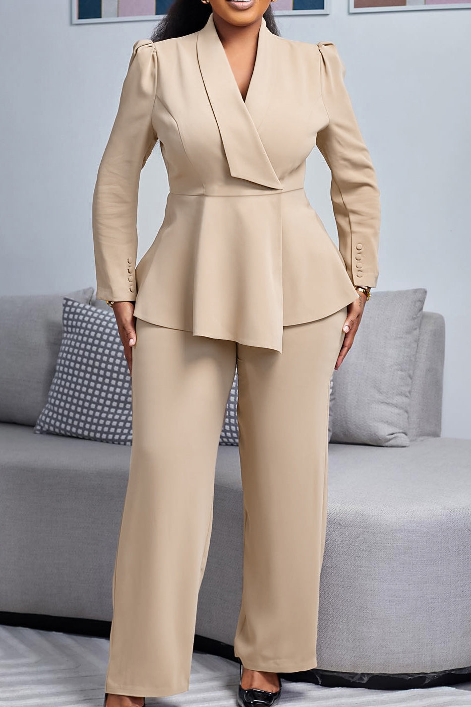 Lapel Blazer & Pants Set Lavish Daily