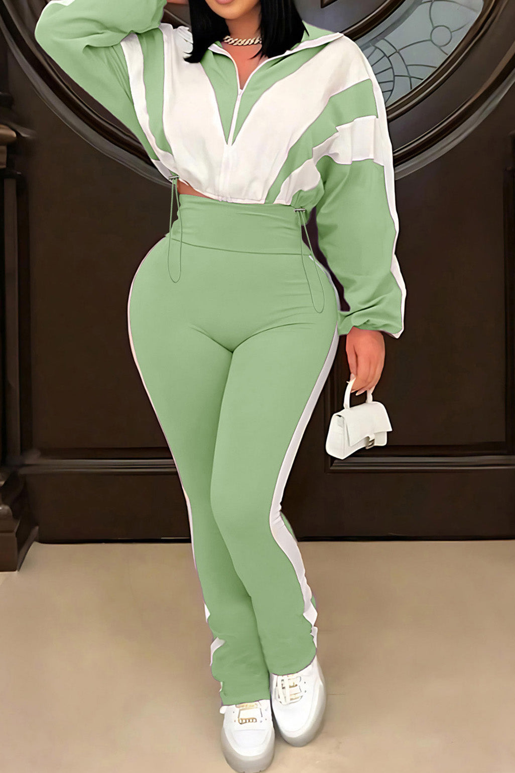 Plus Size Two-Tone Zip Up Set Lavish Daily