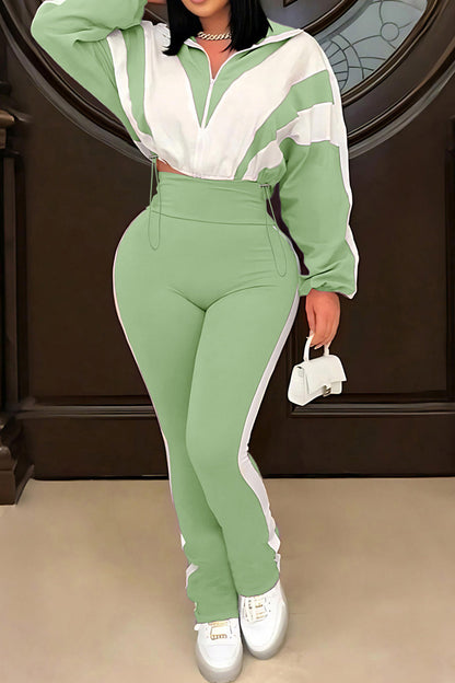 Plus Size Two-Tone Zip Up Set Lavish Daily