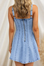 Sleeveless Backless Strappy Denim Mini Dress Lavish Daily