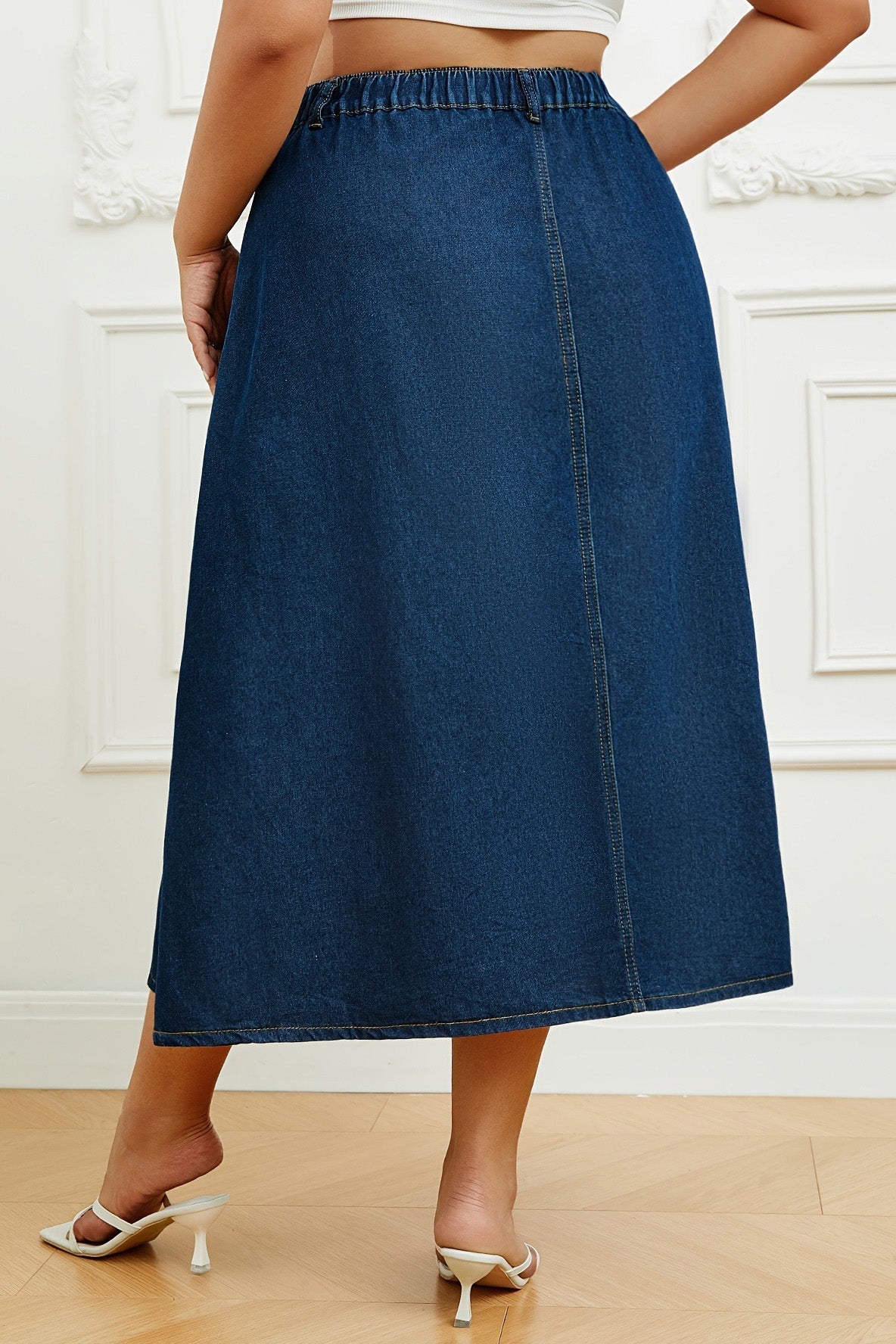 Plus Size High Waist A-Line Denim Maxi Skirt Lavish Daily