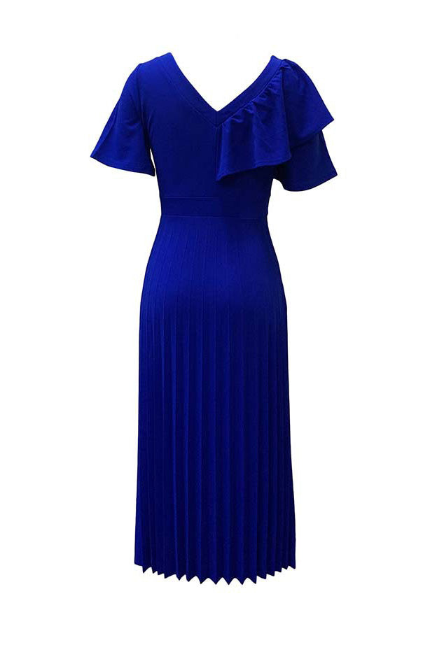 Pleated Flounce Sleeve Slim Fit Dress Lavish Daily