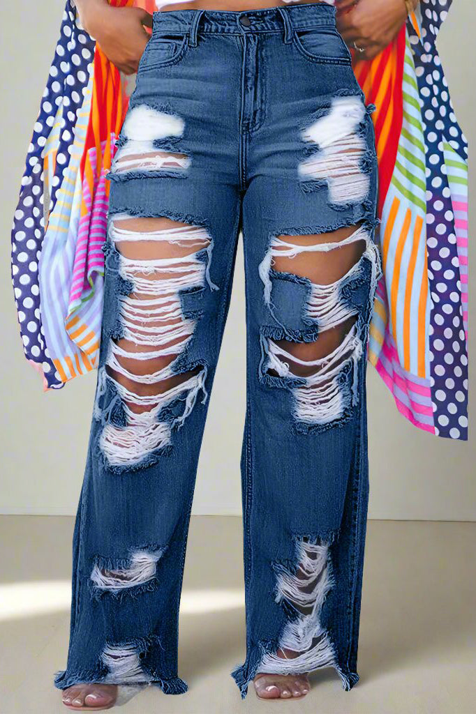 Chic Ripped Straight Leg Jeans Lavish Daily