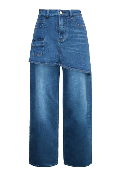 Skirt Overlay Wide Leg Baggy Jeans LavishDaily