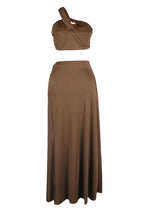 Solid One Shoulder Crop Top and Slit Skirt Set Lavish Daily
