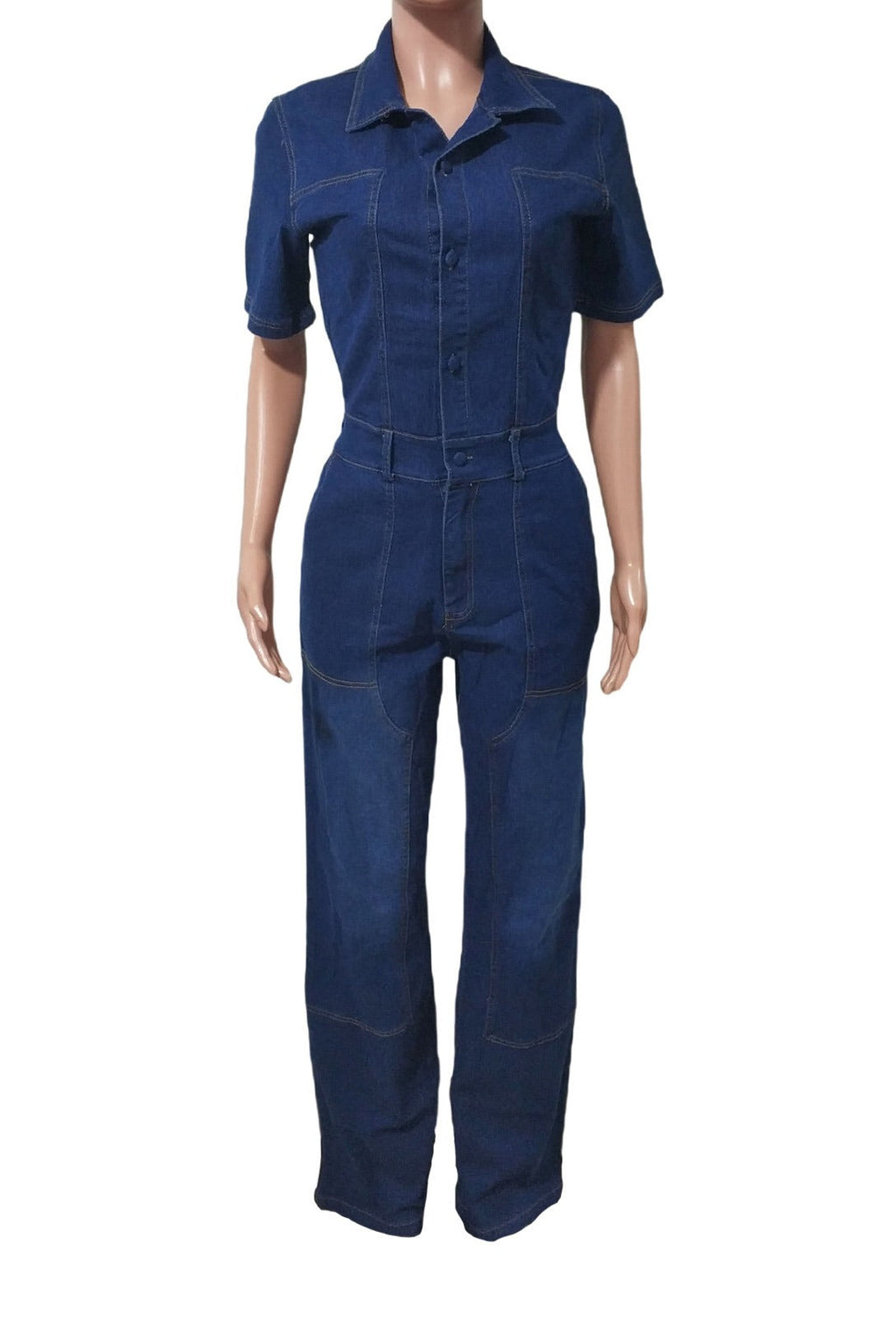 Denim Button-Front Carpenter Jumpsuit LavishDaily