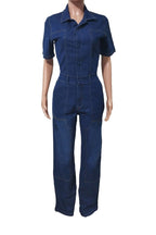 Denim Button-Front Carpenter Jumpsuit LavishDaily
