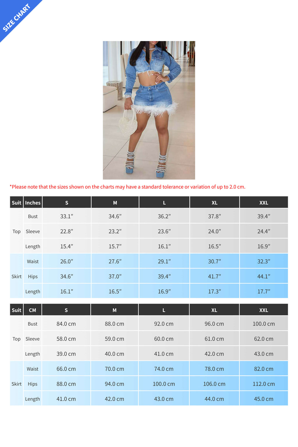 Denim Chic Feather-Trim Set Lavish Daily