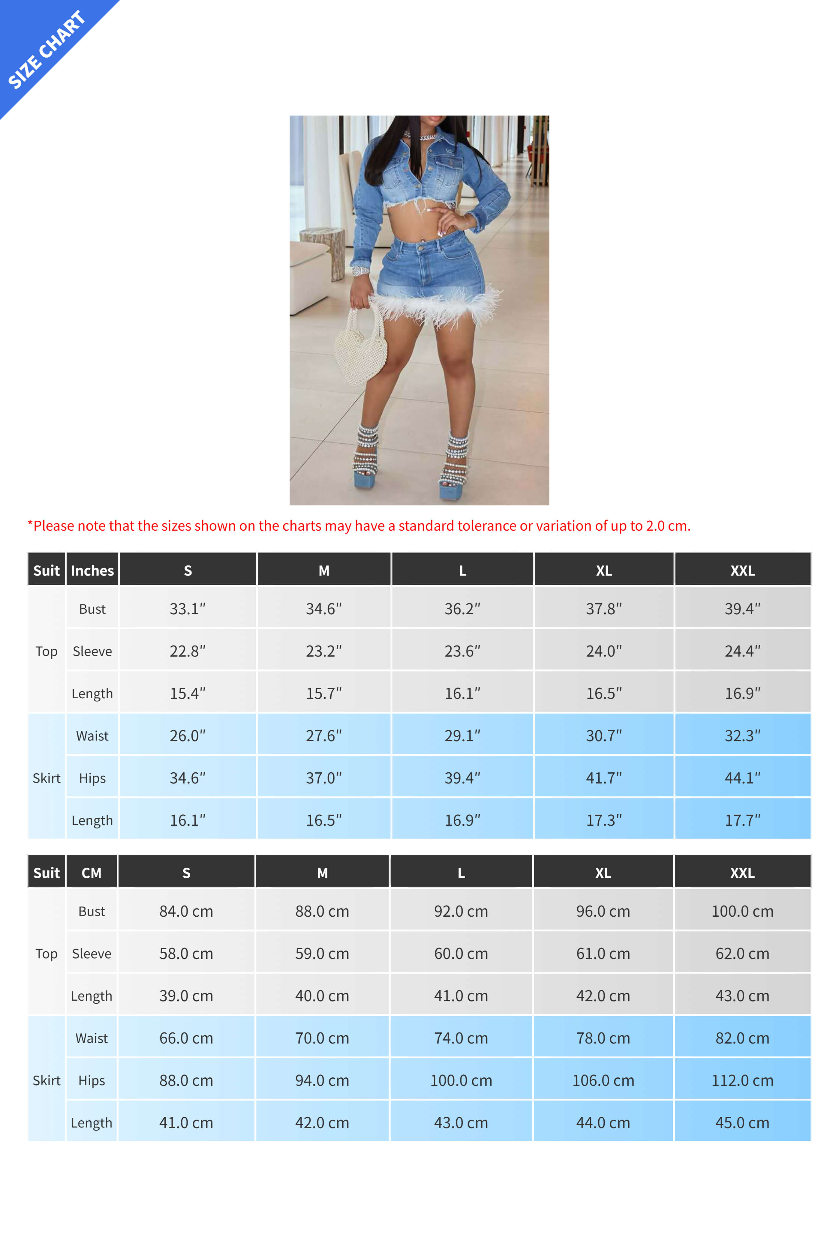 Denim Chic Feather-Trim Set Lavish Daily