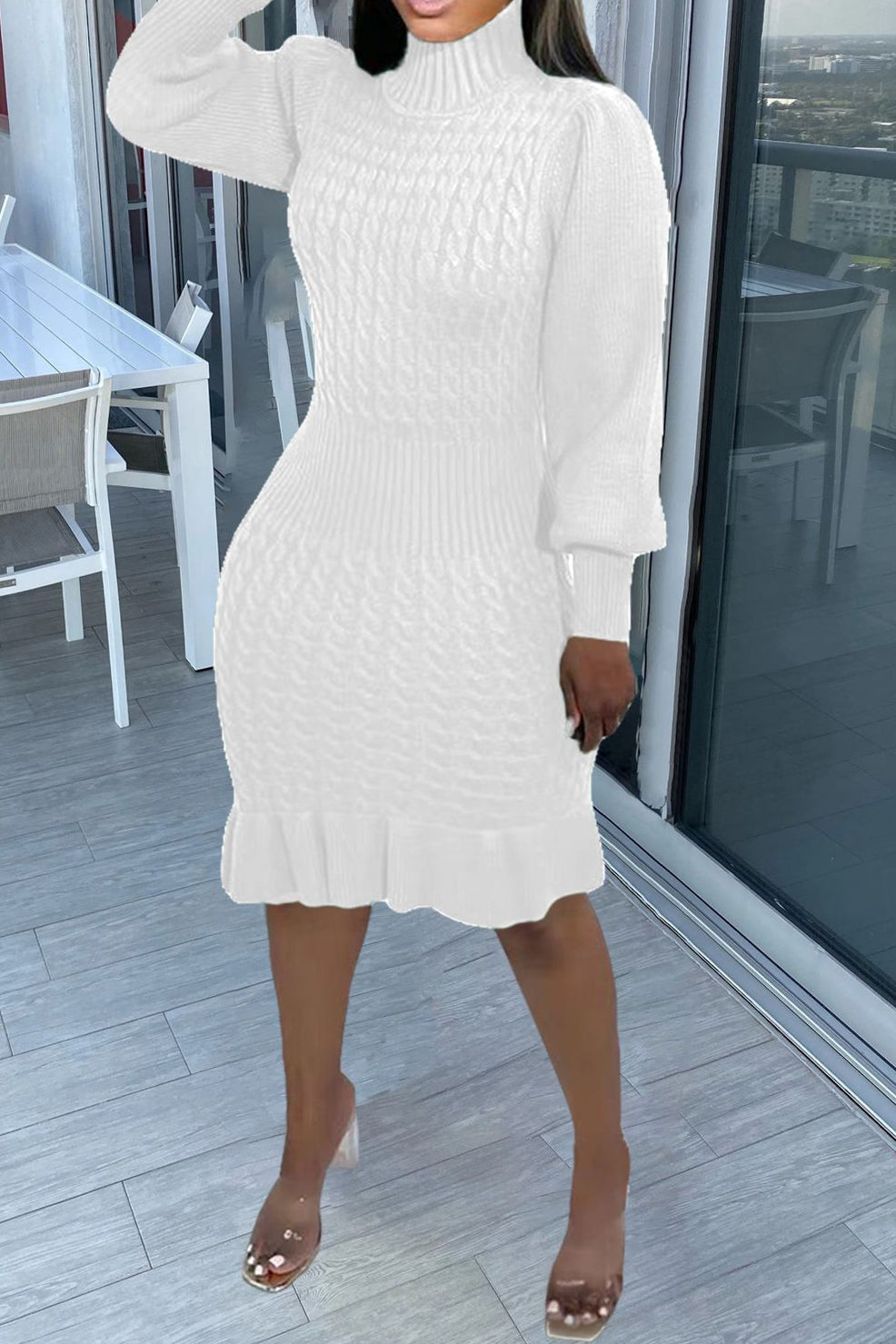 Ruffled Knitted Turtleneck Dresses Lavish Daily