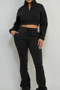 Fleece Crop Top and Flare Pants Set Lavish Daily