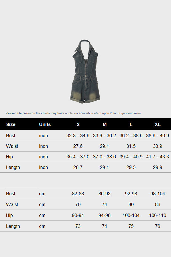 Sleeveless Denim Halter V Neck Backless Romper Lavish Daily