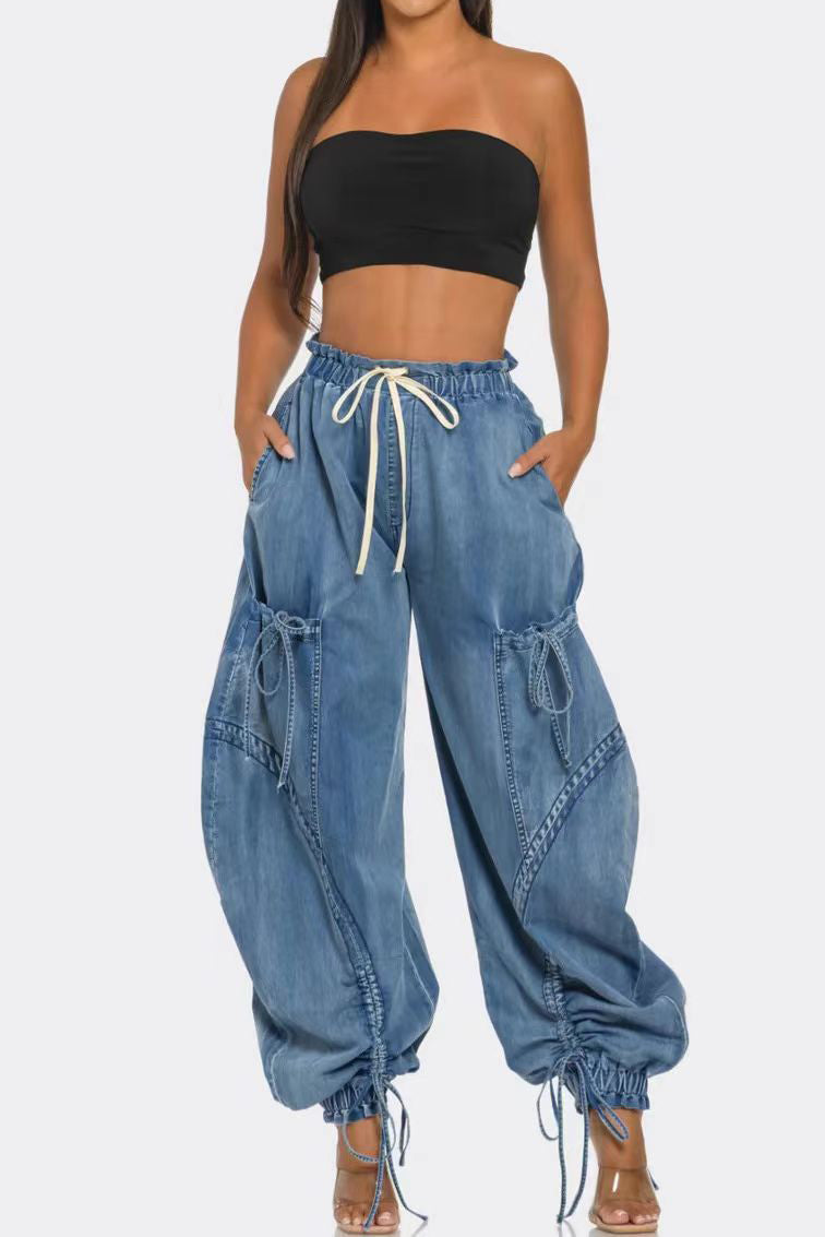 Denim Pocket Cargo Jeans Lavish Daily