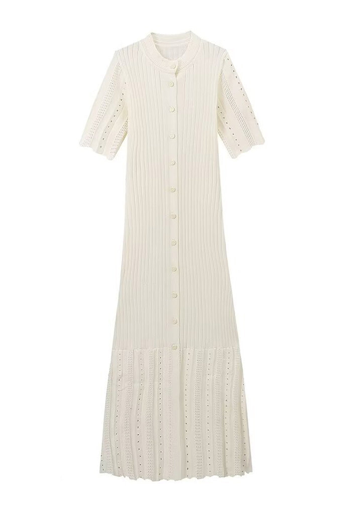 Collared Buttoned Short Sleeve Knit Midi Dress Lavish Daily