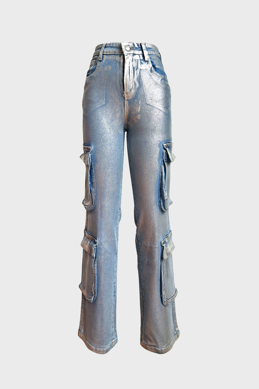 Hot Silver Elastic Cargo Jeans Lavish Daily