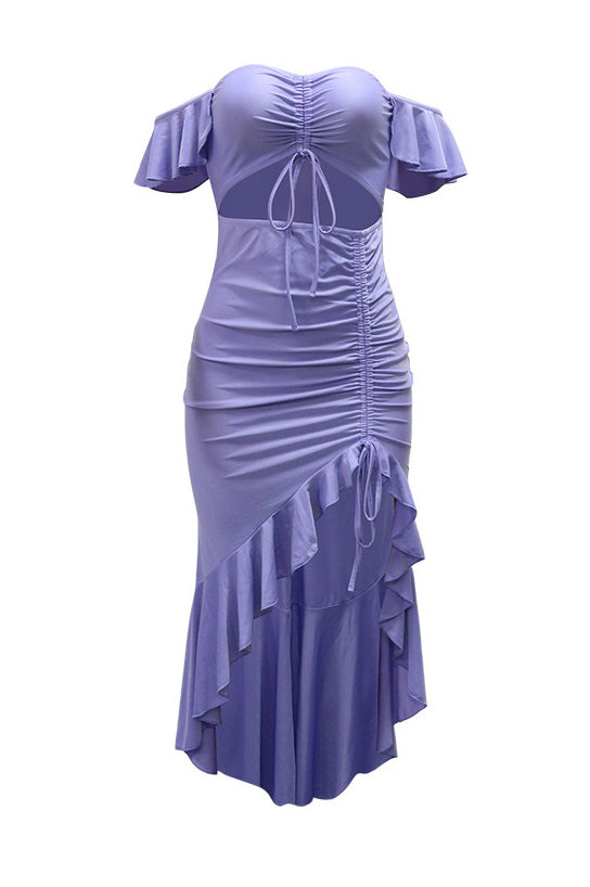 Off Shoulder Ruffle Slit Asym Bodycon Dress Lavish Daily