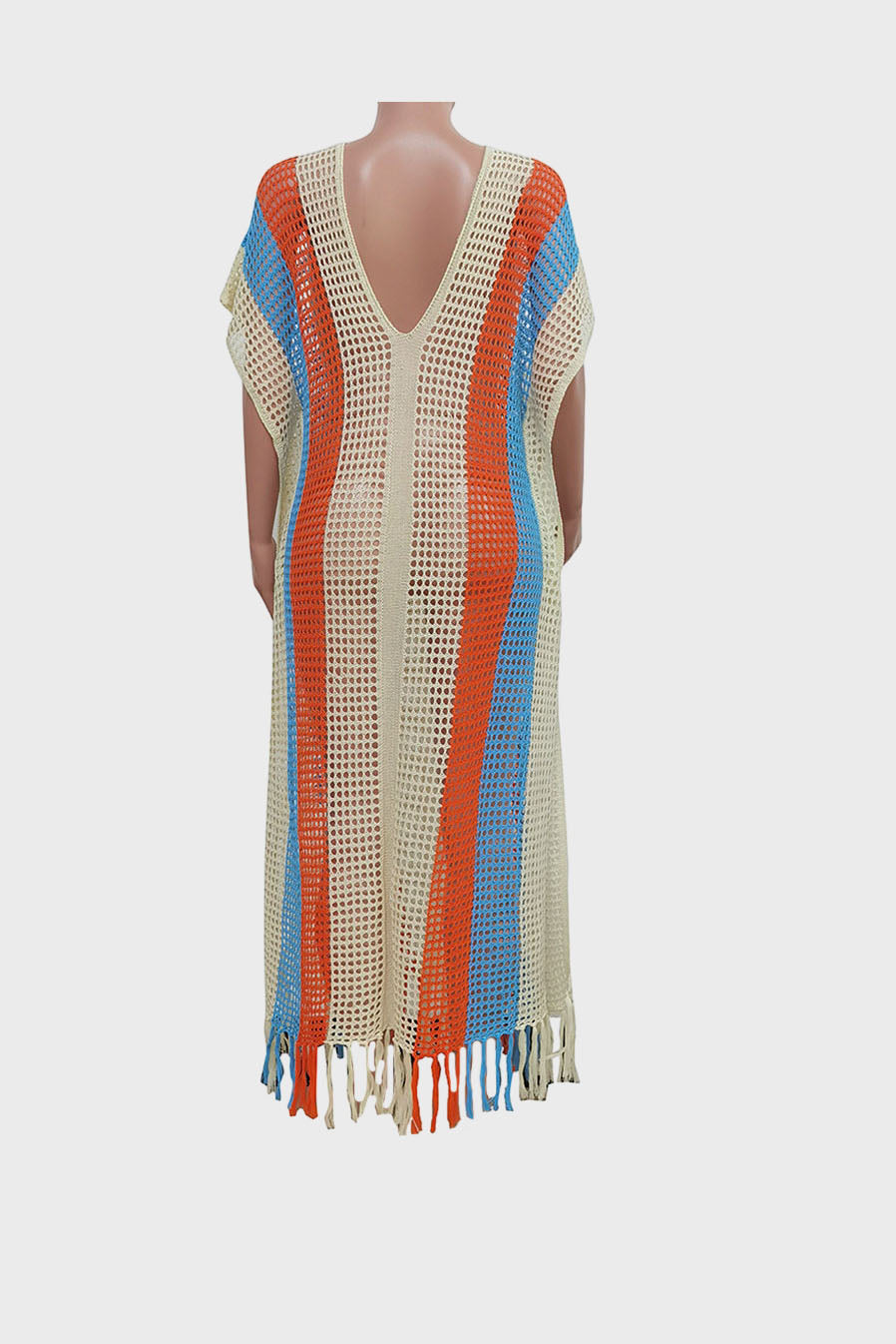 Colorblock V Neck Short Sleeve Split Cover Up Lavish Daily