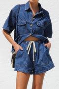 Loose Pocket Denim Shirt & Shorts Set Lavish Daily