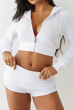 Hooded Zip-Up Sweatshirt & Folded Shorts Set Lavish Daily