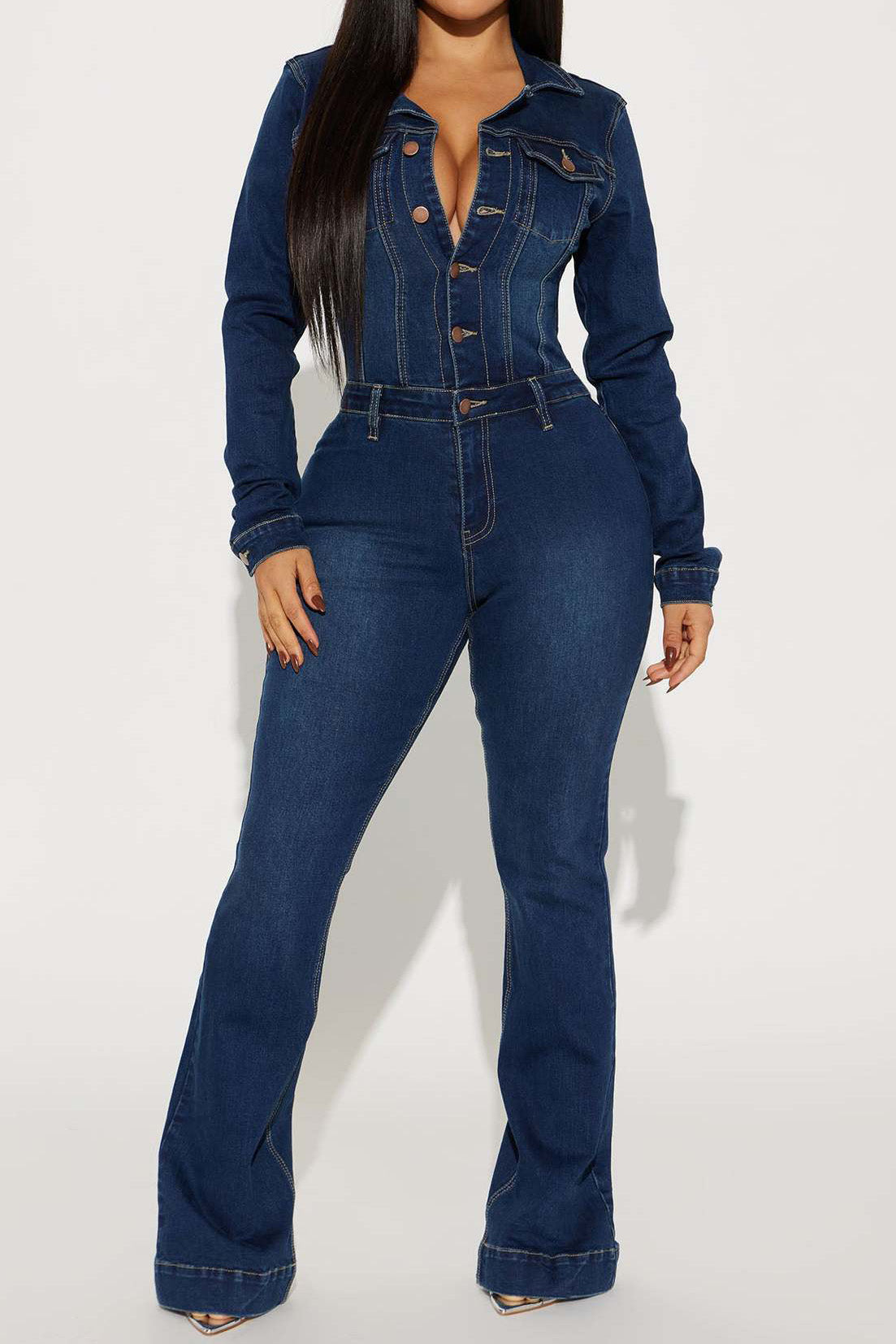 Stretch Washed Denim Jumpsuit Lavish Daily